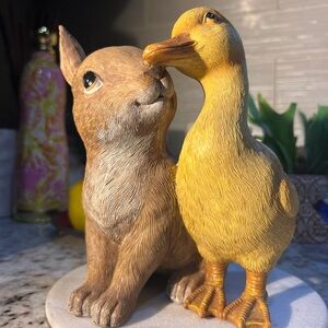 Vintage Bunny and Duckling Animal Duo Figurine excellent condition!